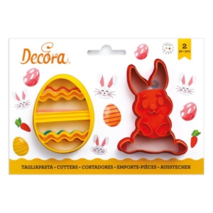 SET 2 TAGLIAPASTA IN PLASTICA UOVO E CONIGLIETTO DECORATO