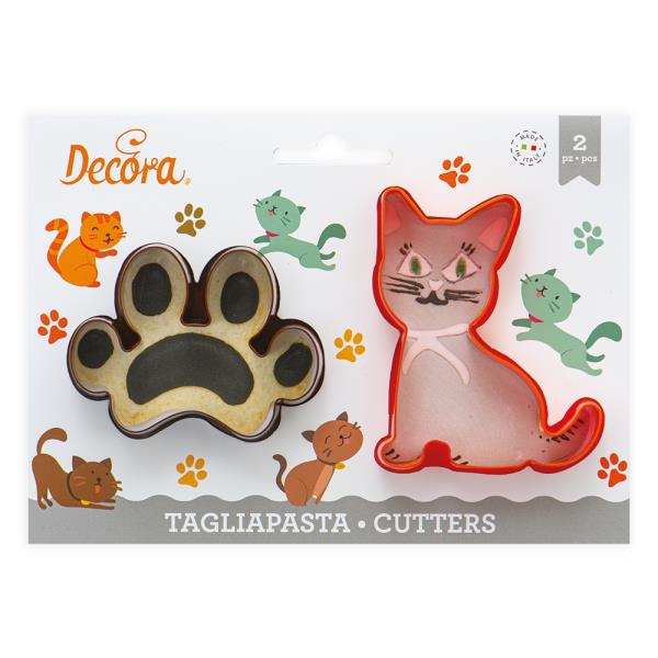 SET 2 TAGLIAPASTA IN PLASTICA GATTO E IMPRONTA 1 SET 2 TAGLIAPASTA IN PLASTICA GATTO E IMPRONTA