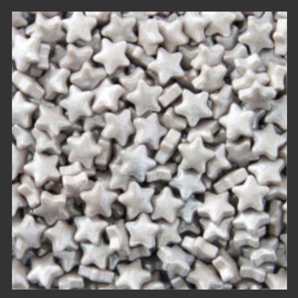 DECORAZIONI DI ZUCCHERO GR.55 STELLINE ARGENTATE 2 DECORAZIONI DI ZUCCHERO GR.55 STELLINE ARGENTATE