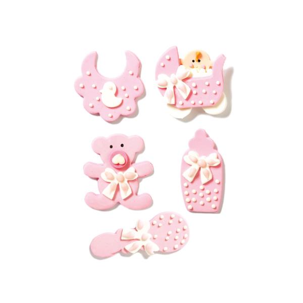 DECORAZIONI IN ZUCCHERO BABY NURSERY ROSA PZ.5 2 DECORAZIONI IN ZUCCHERO BABY NURSERY ROSA PZ.5