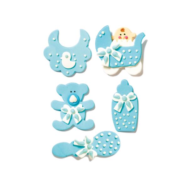 DECORAZIONI IN ZUCCHERO BABY NURSERY CELESTE PZ.5 2 DECORAZIONI IN ZUCCHERO BABY NURSERY CELESTE PZ.5
