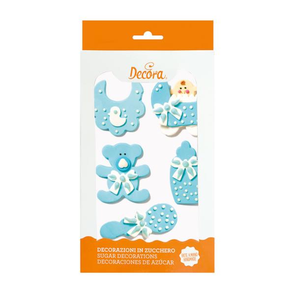 DECORAZIONI IN ZUCCHERO BABY NURSERY CELESTE PZ.5 1 DECORAZIONI IN ZUCCHERO BABY NURSERY CELESTE PZ.5