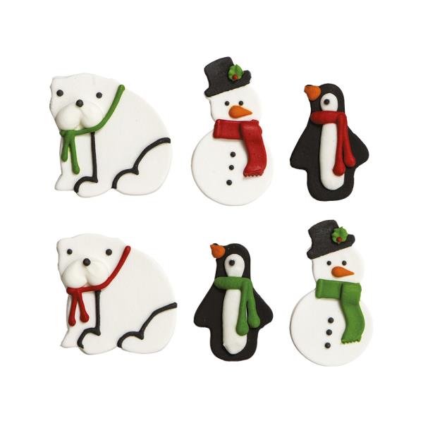 DECORAZIONI IN ZUCCHERO PUPAZZO DI NEVE E ORSO PZ.6 4 DECORAZIONI IN ZUCCHERO PUPAZZO DI NEVE E ORSO PZ.6