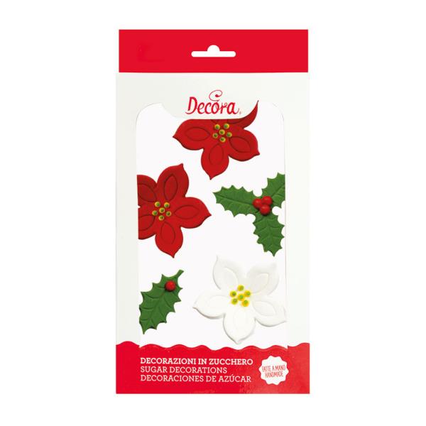 DECORAZIONI IN ZUCCHERO STELLA DI NATALE E AGRIFOGLIO SENZA GLUTINE PZ.7 1 DECORAZIONI IN ZUCCHERO STELLA DI NATALE E AGRIFOGLIO SENZA GLUTINE PZ.7