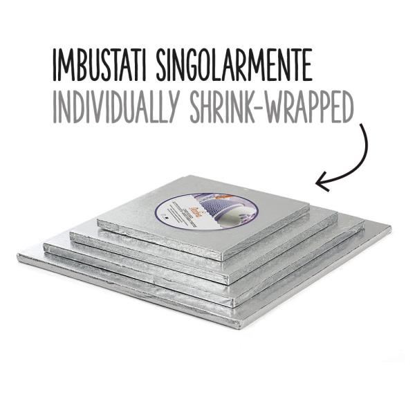 SOTTOTORTA QUADRATI PASTA DI CELLULOSA/ALLUMINIO ARGENTO 2 SOTTOTORTA QUADRATI PASTA DI CELLULOSA/ALLUMINIO ARGENTO