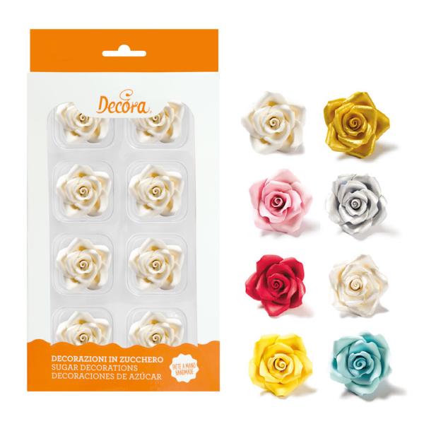 DECORAZIONI ROSE IN ZUCCHERO MEDIE VARI COLORI PZ.8 1 DECORAZIONI ROSE IN ZUCCHERO MEDIE VARI COLORI PZ.8
