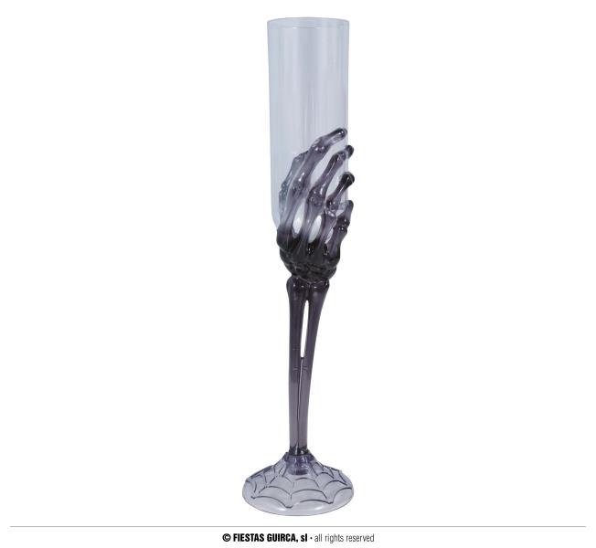 CALICE FLUTE TRASPARENTE CON MANO SCHELETRO pz.1 1 CALICE FLUTE TRASPARENTE CON MANO SCHELETRO pz.1