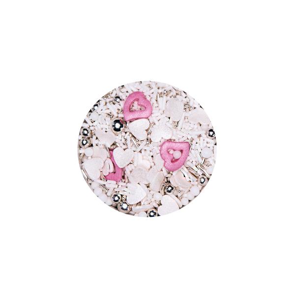 SPRINKLE DECORAZIONI LOVE MIX BIANCHE ROSA ARGENTO 60 gr. 2 SPRINKLE DECORAZIONI LOVE MIX BIANCHE ROSA ARGENTO 60 gr.