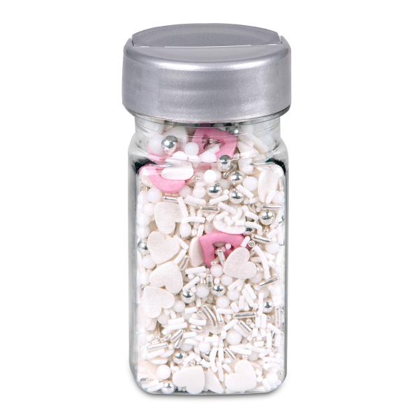 SPRINKLE DECORAZIONI LOVE MIX BIANCHE ROSA ARGENTO 60 gr. 1 SPRINKLE DECORAZIONI LOVE MIX BIANCHE ROSA ARGENTO 60 gr.