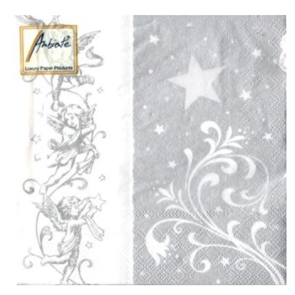 TOVAGLIOLO 25x25 cm. CHRISTMAS ANGELS SILVER pz.20 1 TOVAGLIOLO 25x25 cm. CHRISTMAS ANGELS SILVER pz.20