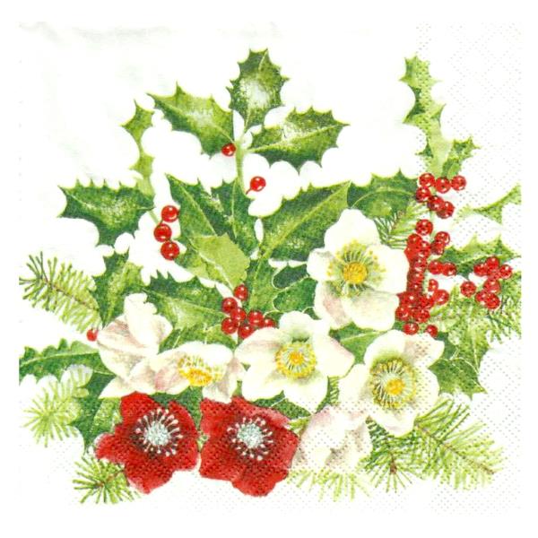 TOVAGLIOLO 25x25 cm. HELLEBORUS AND ILEX pz.20 1 TOVAGLIOLO 25x25 cm. HELLEBORUS AND ILEX pz.20