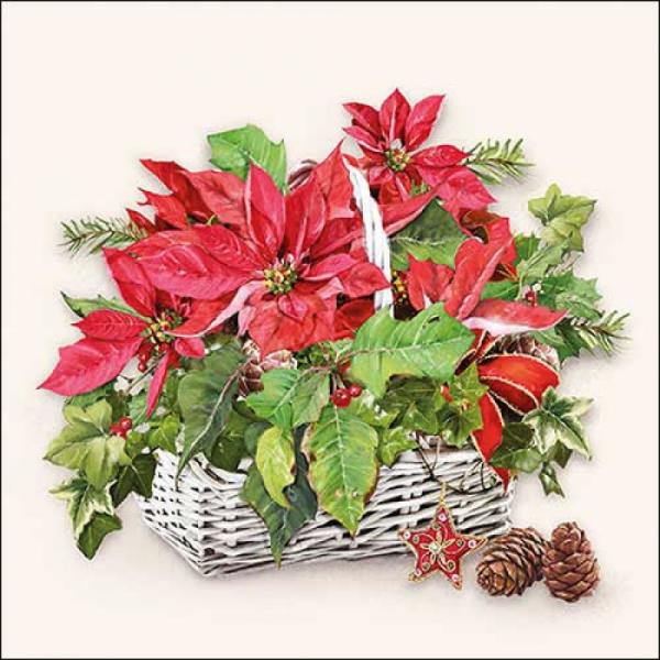 TOVAGLIOLO 25x25 cm. POINSETTIA IN BASKET pz.20 1 TOVAGLIOLO 25x25 cm. POINSETTIA IN BASKET pz.20