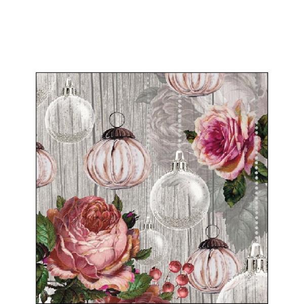 TOVAGLIOLO 25x25 cm. ROSES AND BAUBLES pz.20 1 TOVAGLIOLO 25x25 cm. ROSES AND BAUBLES pz.20