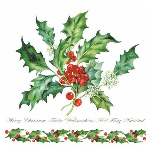 TOVAGLIOLO 33x33 cm. HOLLY BRANCH WHITE pz.20