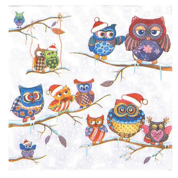TOVAGLIOLO 33x33 cm. OWLS IN WINTERLAND GUFETTI NATALE pz.20 1 TOVAGLIOLO 33x33 cm. OWLS IN WINTERLAND GUFETTI NATALE pz.20