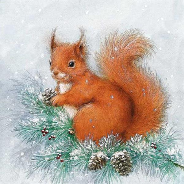 TOVAGLIOLO 33x33 cm. SQUIRREL ON TREE pz.20 1 TOVAGLIOLO 33x33 cm. SQUIRREL ON TREE pz.20