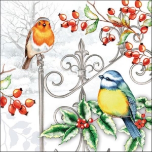 TOVAGLIOLO 33x33 cm. BIRDS & HOLLY pz.20
