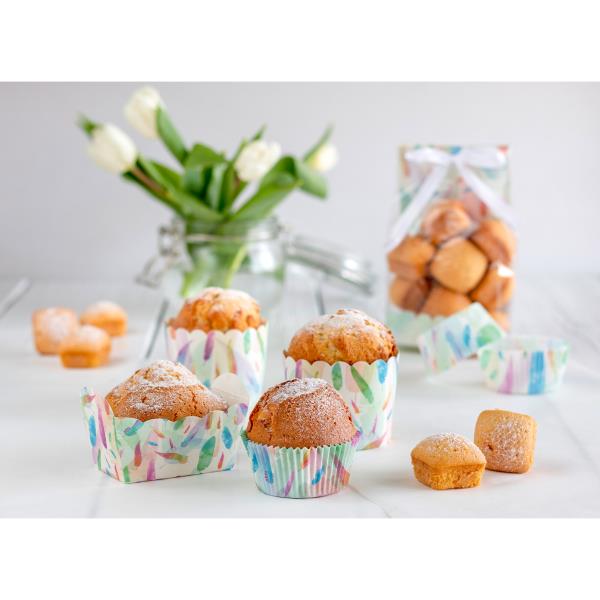 PIROTTINI MUFFIN RAINBOW FEATHERS Ø5-7 cm. h.3,5 cm PZ.50 3 PIROTTINI MUFFIN RAINBOW FEATHERS Ø5-7 cm. h.3,5 cm PZ.50