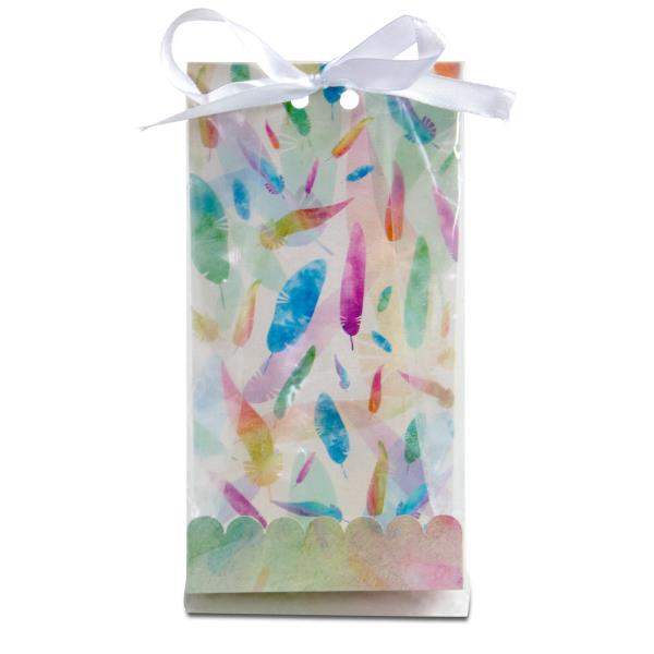 SACCHETTI PER DOLCI 9x H.12 cm CON LACCETTI INSERTI CARTA E ADESIVI RAINBOW FEATHERS PZ.6 1 SACCHETTI PER DOLCI 9x H.12 cm CON LACCETTI INSERTI CARTA E ADESIVI RAINBOW FEATHERS PZ.6