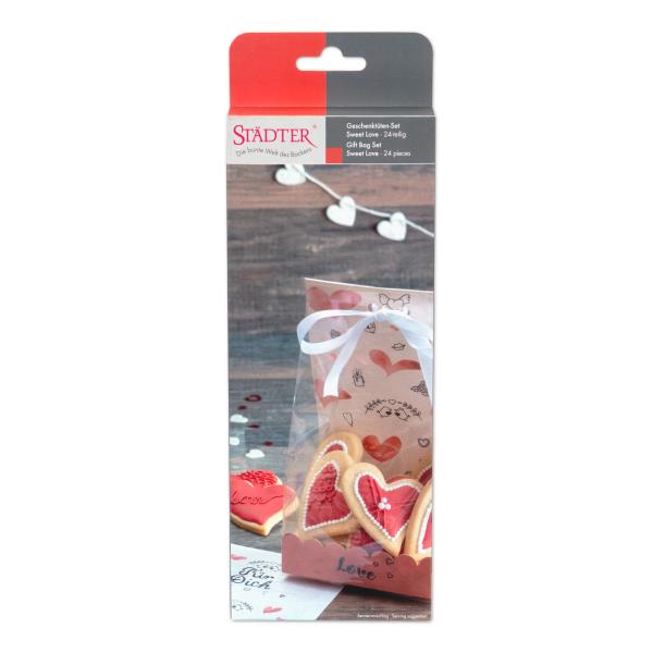 SACCHETTI PER DOLCI 9x H.12 cm CON LACCETTI INSERTI CARTA E ADESIVI SWEET LOVE PZ.6 3 SACCHETTI PER DOLCI 9x H.12 cm CON LACCETTI INSERTI CARTA E ADESIVI SWEET LOVE PZ.6
