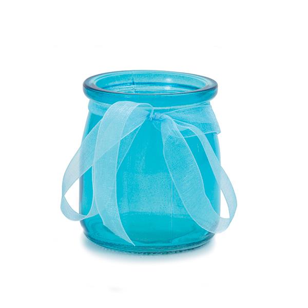 VASETTO VETRO NASTRO ORGANZA AZZURRO 1 VASETTO VETRO NASTRO ORGANZA AZZURRO