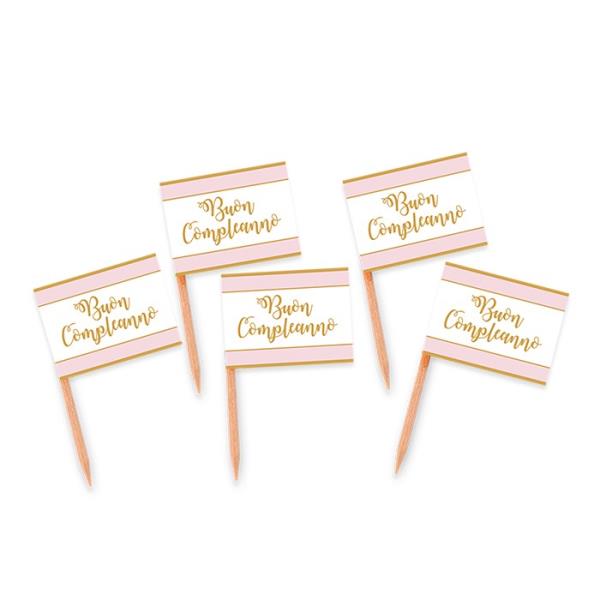 PICK BUON COMPLEANNO CHIC ROSA pz.25 1 PICK BUON COMPLEANNO CHIC ROSA pz.25