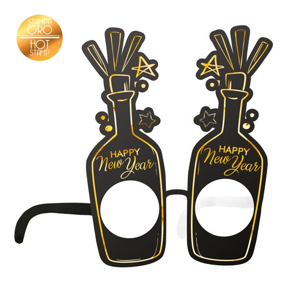 OCCHIALI BOTTIGLIA HAPPY NEW YEAR NERO E ORO METAL PZ.6 1 OCCHIALI BOTTIGLIA HAPPY NEW YEAR NERO E ORO METAL PZ.6