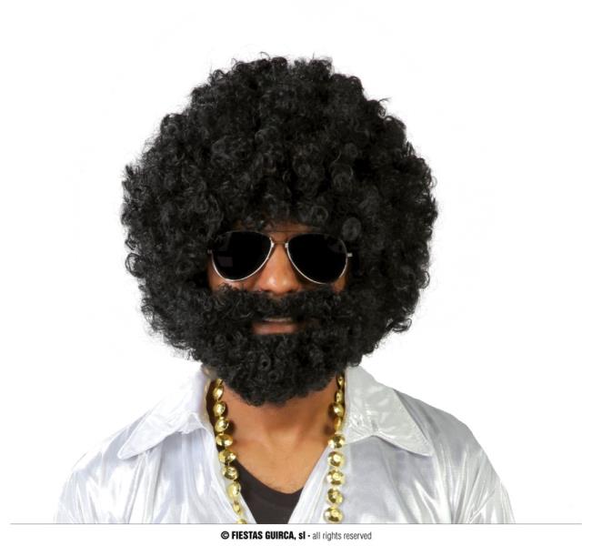PARRUCCA CAPELLI AFRO CON BARBA NERA pz.1 1 PARRUCCA CAPELLI AFRO CON BARBA NERA pz.1