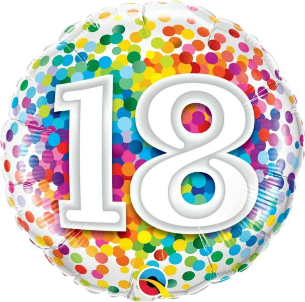 PALLONCINO MYLAR 18" 18 ANNI RAINBOW CONFETTI pz.1 1 PALLONCINO MYLAR 18" 18 ANNI RAINBOW CONFETTI pz.1