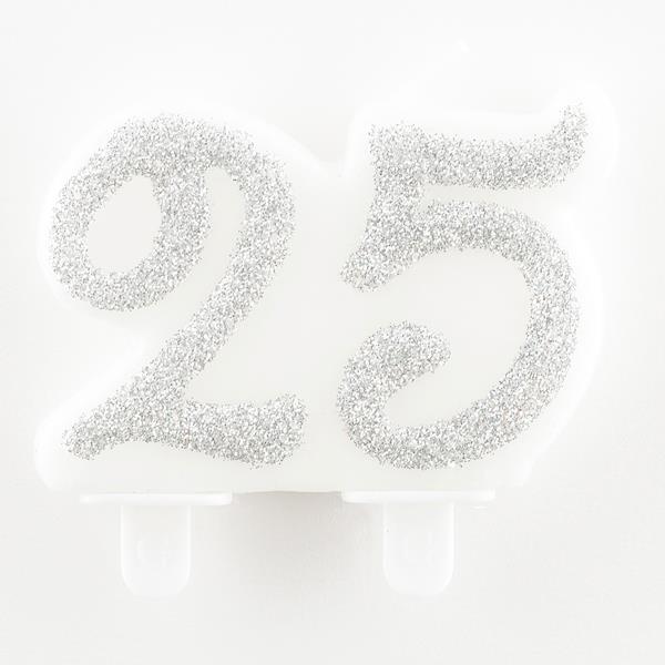 CANDELINA GLITTERATA 25 ANNI ARGENTO 1 CANDELINA GLITTERATA 25 ANNI ARGENTO