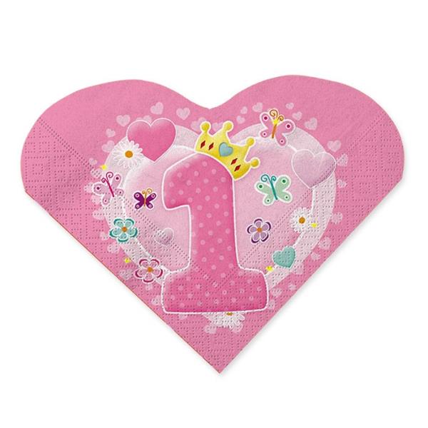 TOVAGLIOLO 33x33 cm. CUORE 1 COMPLEANNO ROSA pz.20