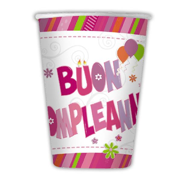 BICCHIERE BUON COMPLEANNO ROSA pz.10 1 BICCHIERE BUON COMPLEANNO ROSA pz.10