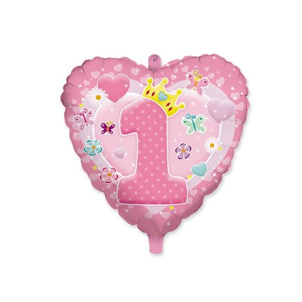 PALLONE MYLAR 18'' 1° COMPLEANNO CUORE ROSA