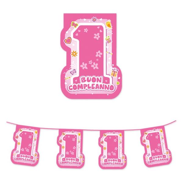 BANDIERINA BUON 1 COMPLEANNO ROSA 1 BANDIERINA BUON 1 COMPLEANNO ROSA