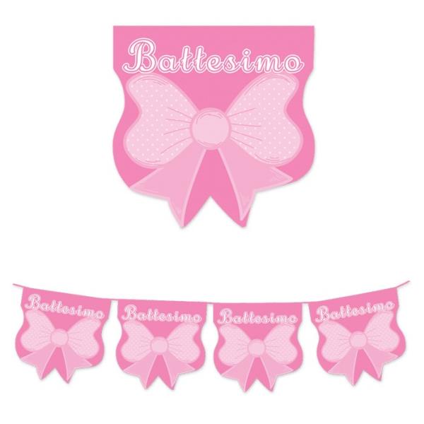 BANDIERINE BATTESIMO FIOCCO ROSA 1 BANDIERINE BATTESIMO FIOCCO ROSA