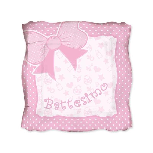 PIATTO QUADRATO 19 cm. BATTESIMO ROSA pz.8