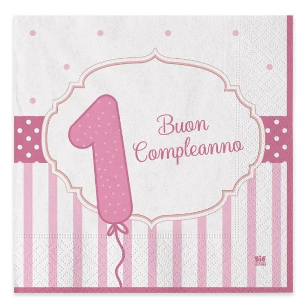 TOVAGLIOLO 33x33 cm. PRIMO COMPLEANNO ROSA pz.20 1 TOVAGLIOLO 33x33 cm. PRIMO COMPLEANNO ROSA pz.20