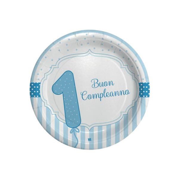 PIATTO Ø18 cm. PRIMO COMPLEANNO CELESTE pz.8