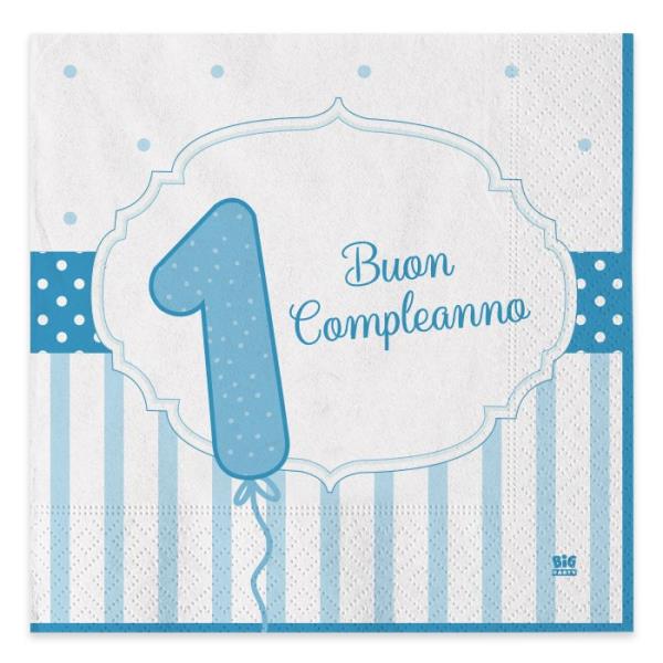 TOVAGLIOLO 33x33 cm. PRIMO COMPLEANNO CELESTE pz.20 1 TOVAGLIOLO 33x33 cm. PRIMO COMPLEANNO CELESTE pz.20