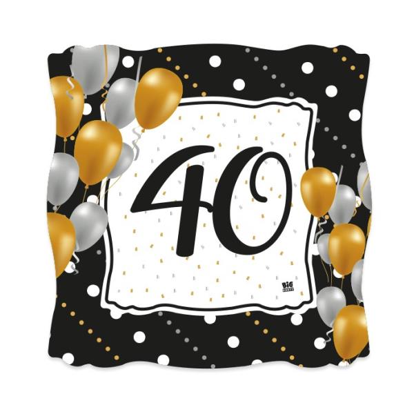 PIATTO QUADRATO CM.19 BUON 40° COMPLEANNO PRESTIGE pz.8 1 PIATTO QUADRATO CM.19 BUON 40° COMPLEANNO PRESTIGE pz.8
