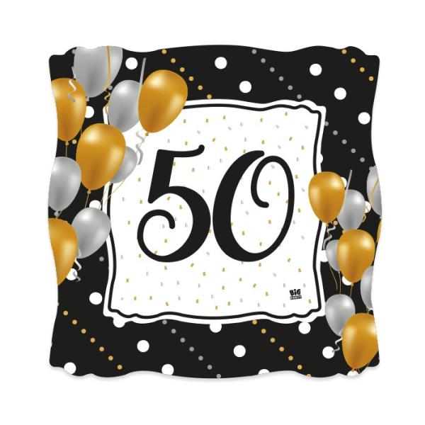 PIATTO QUADRATO CM.19 BUON 50° COMPLEANNO PRESTIGE pz.8 1 PIATTO QUADRATO CM.19 BUON 50° COMPLEANNO PRESTIGE pz.8