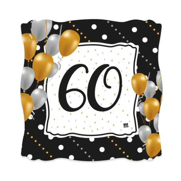 PIATTO QUADRATO CM.19 BUON 60° COMPLEANNO PRESTIGE pz.8 1 PIATTO QUADRATO CM.19 BUON 60° COMPLEANNO PRESTIGE pz.8