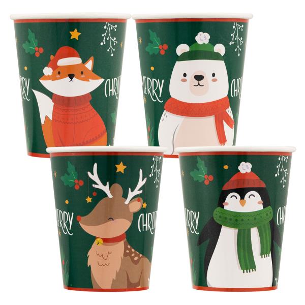 BICCHIERE COVER 250 cc. COMPOSTABILE SHAPED SANTA'S FRIEDS 4 DISEGNI pz.8 1 BICCHIERE COVER 250 cc. COMPOSTABILE SHAPED SANTA'S FRIEDS 4 DISEGNI pz.8
