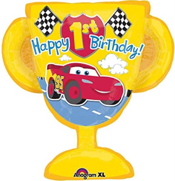 PALLONCINO MYLAR SUPER SHAPE TROFEO CARS PRIMO COMPLEANNO 1 PALLONCINO MYLAR SUPER SHAPE TROFEO CARS PRIMO COMPLEANNO