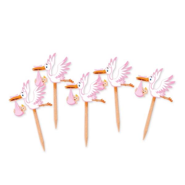 PICK SAGOMATI CICOGNA ROSA pz.25 1 PICK SAGOMATI CICOGNA ROSA pz.25