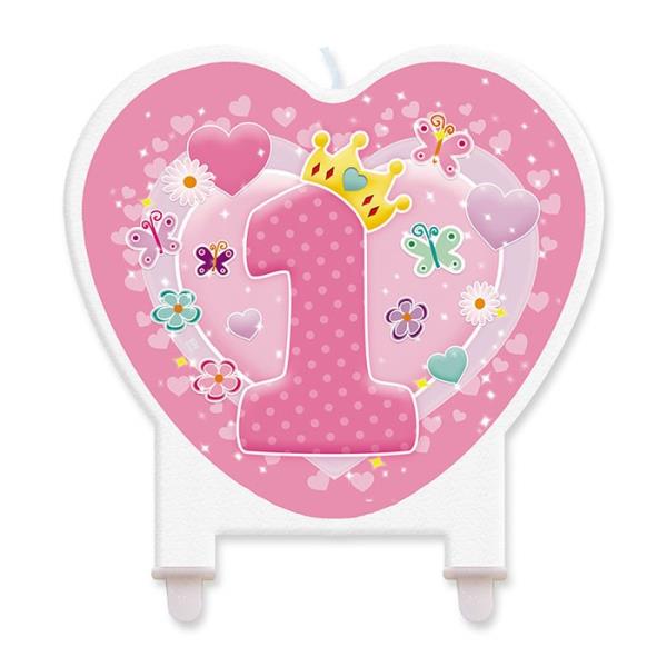 CANDELA SAGOMATA PRIMO COMPLEANNO ROSA 1 CANDELA SAGOMATA PRIMO COMPLEANNO ROSA