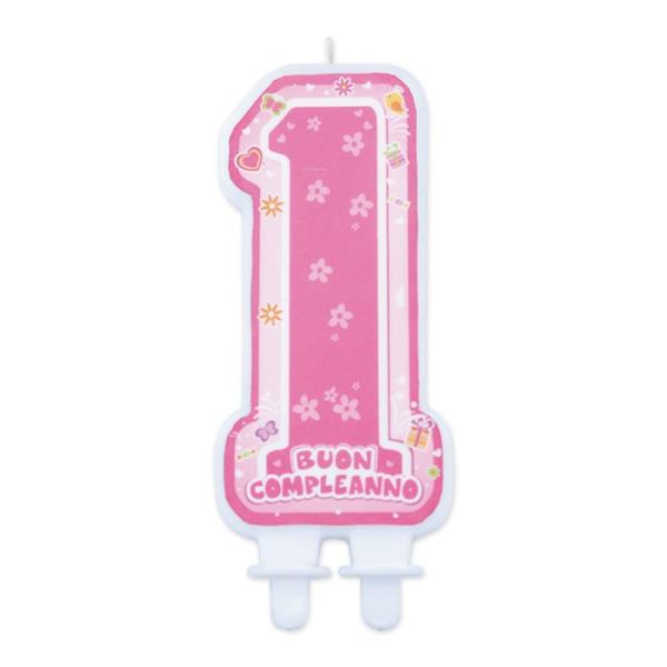 CANDELA SAGOMATA ONE PINK PRIMO COMPLEANNO 1 CANDELA SAGOMATA ONE PINK PRIMO COMPLEANNO