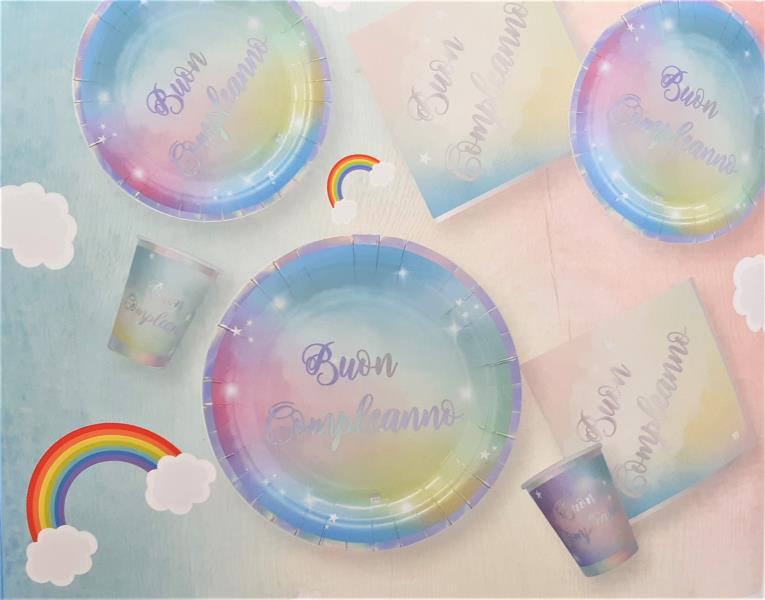 PIATTO Ø18cm. BUON COMPLEANNO SOFT RAINBOW pz..8 2 PIATTO Ø18cm. BUON COMPLEANNO SOFT RAINBOW pz..8