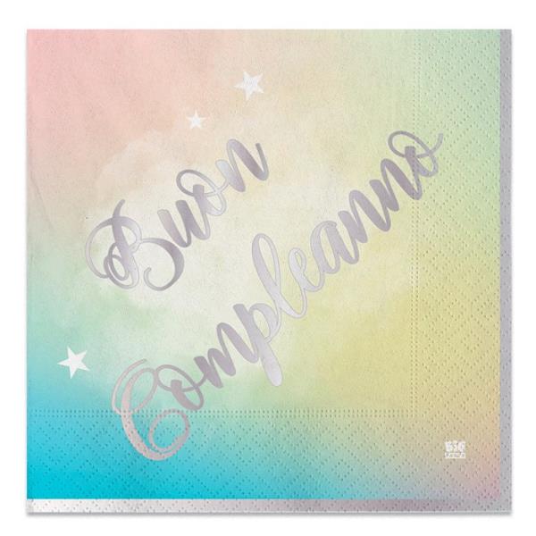 TOVAGLIOLO 33x33 cm. BUON COMPLEANNO SOFT RAINBOW pz.20 1 TOVAGLIOLO 33x33 cm. BUON COMPLEANNO SOFT RAINBOW pz.20