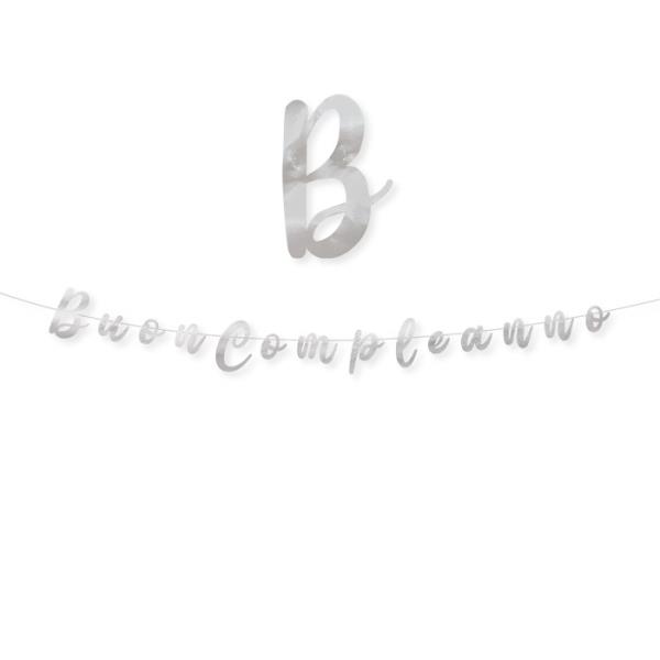 FESTONE SCRITTA ITALIC BUON COMPLEANNO ARGENTO METAL CM.300 1 FESTONE SCRITTA ITALIC BUON COMPLEANNO ARGENTO METAL CM.300